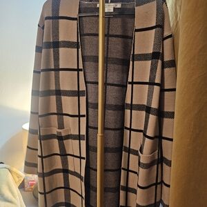 Max Studio Tan and Black Plaid Sweater